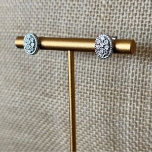 Diamond Oval Halo Cluster Earrings – Sterling Silver NWT